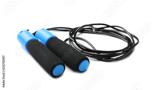 Jump rope on white background. Sports equipment