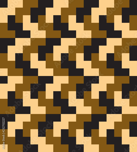 Gold foil Rectangle shapes hand drawn abstract seamless vector pattern. Metallic shiny blocks on black background.