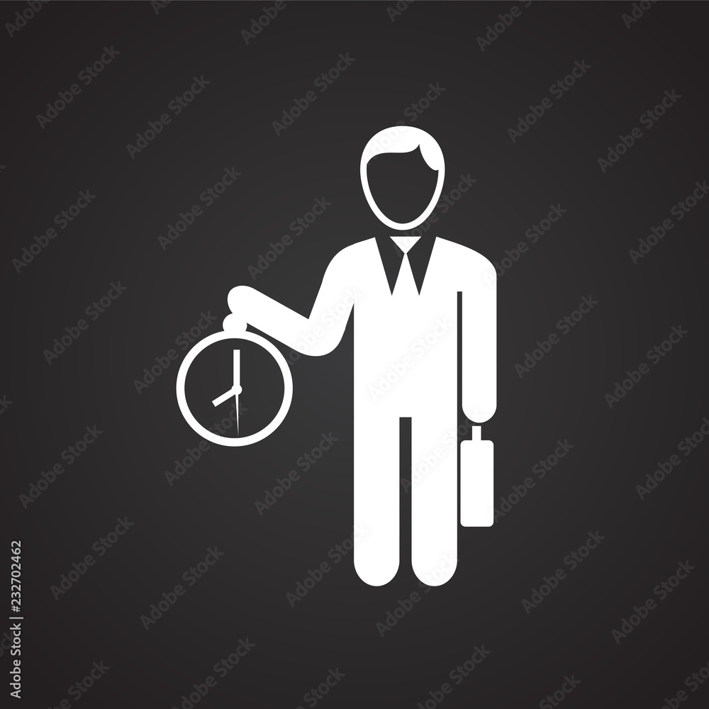 Businessman with clock on black background icon Businessman with clock on black background icon