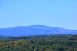 View on landscape of Harz mountain with and highest summit Brocken, Germany