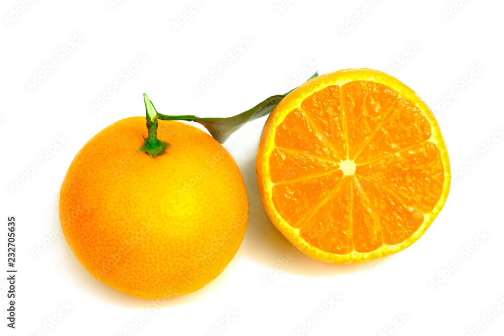 Isolated tangerines. Two mandarin orange fruits and peeled segments isolated on white background. Isolated tangerines. Two mandarin orange fruits and peeled segments isolated on white background.
