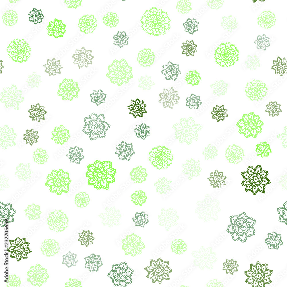 Light Green vector seamless texture with colored snowflakes.