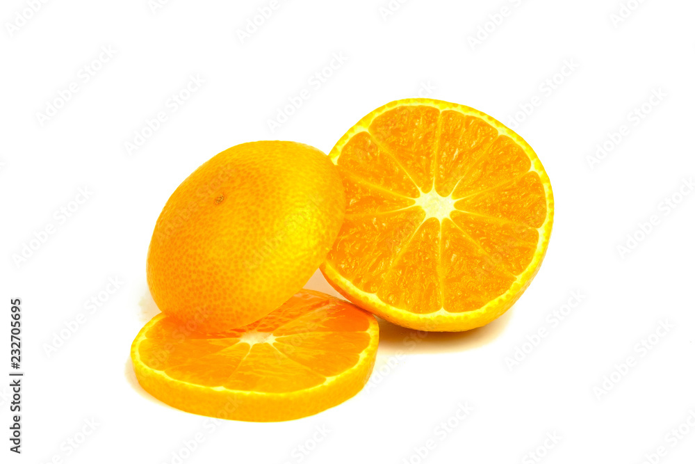 Isolated tangerines. Two mandarin orange fruits and peeled segments isolated on white background. Isolated tangerines. Two mandarin orange fruits and peeled segments isolated on white background.