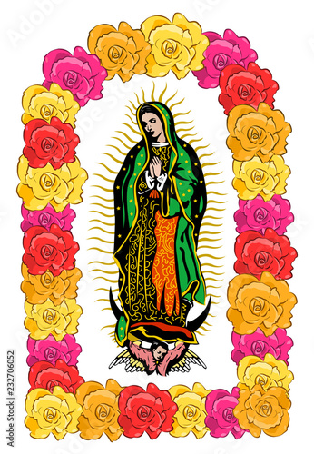 Virgin of Guadalupe, color Roses  Isolated Vector illustration