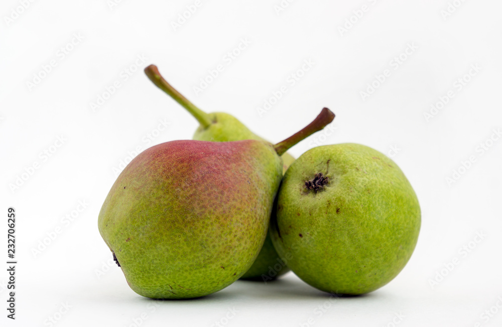 Fresh green and red pears of white background Fresh green and red pears of white background