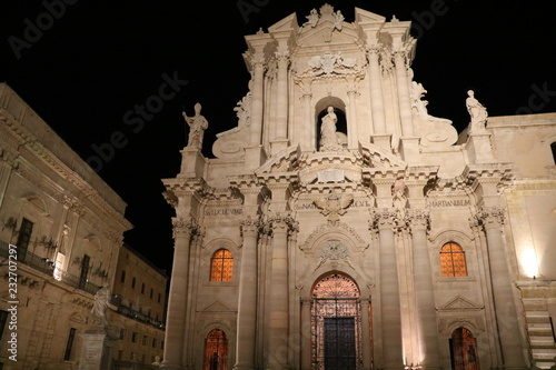 Night at Cathedral Santa Maria delle Colonne of Ortigia Syracuse, Sicily Italy