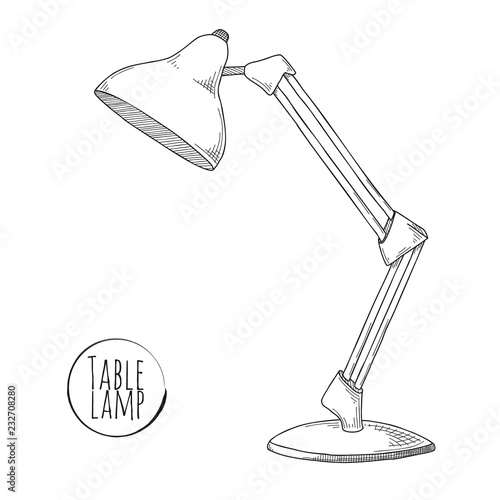 Sketch desk lamp. Table lamp isolated on white background. Vector
