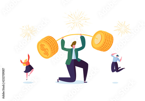 Businessman Lifting Up Barbell with Golden Coins