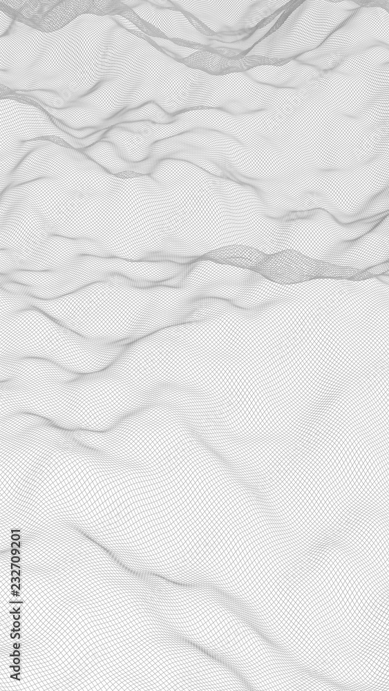 Obraz premium Abstract landscape on a white background. Cyberspace grid. Hi-tech network. 3d technology illustration