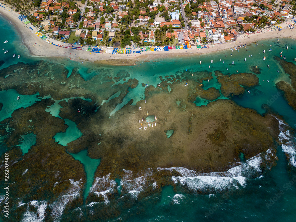 Aerial view of the natural pools of Porto de Galinhas beach of Pernambuco, Brazil