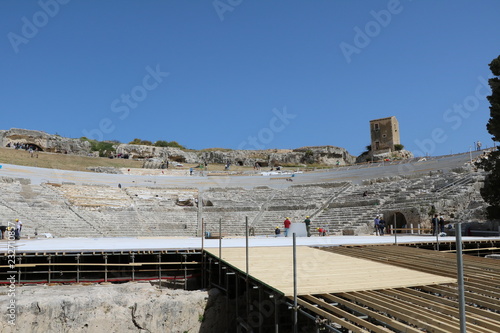 Greek theater in Parco Archeologico della Neapoli in Syracuse, Sicily Italy photo