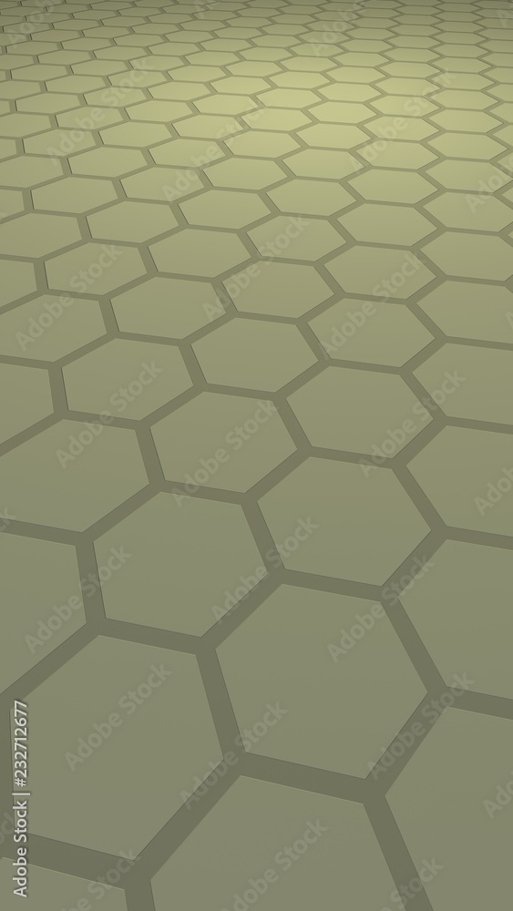 Honeycomb with color lighting, on a gray background. Perspective view on polygon look like honeycomb. Isometric geometry. Vertical image orientation. 3D illustration Honeycomb with color lighting, on a gray background. Perspective view on polygon look like honeycomb. Isometric geometry. Vertical image orientation. 3D illustration