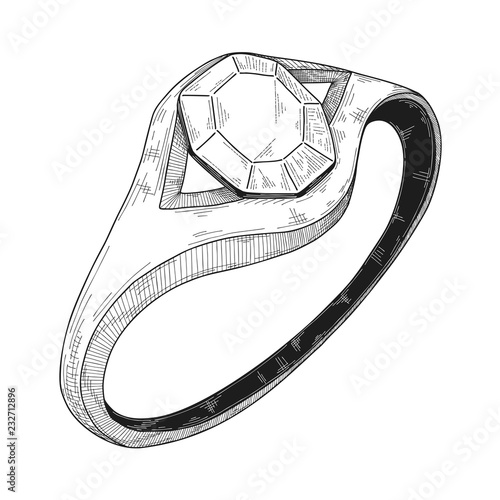 Hand drawn a jewelry ring. Vector illustration of a sketch style.
