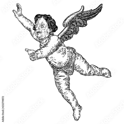 Angel with wings, flying or standing. Religious symbol of Christianity hand drawn vector.