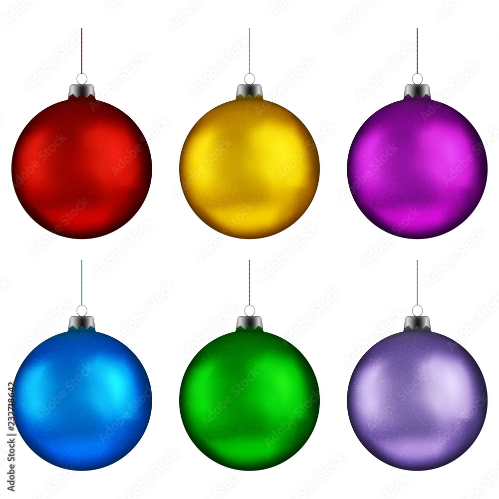 Christmas ball handing on string collection. Xmas vector bauble isolated on white background. New Ye Christmas ball handing on string collection. Xmas vector bauble isolated on white background. New Ye