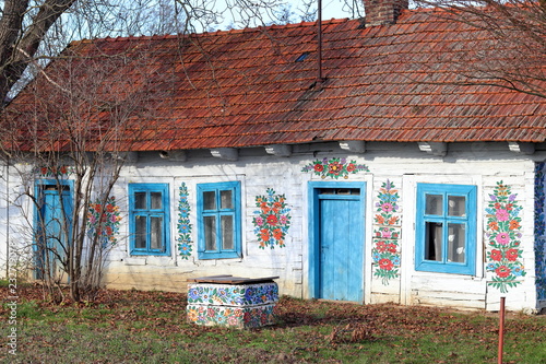 Traditional house painted with folklore motifs, Zalipie Poland