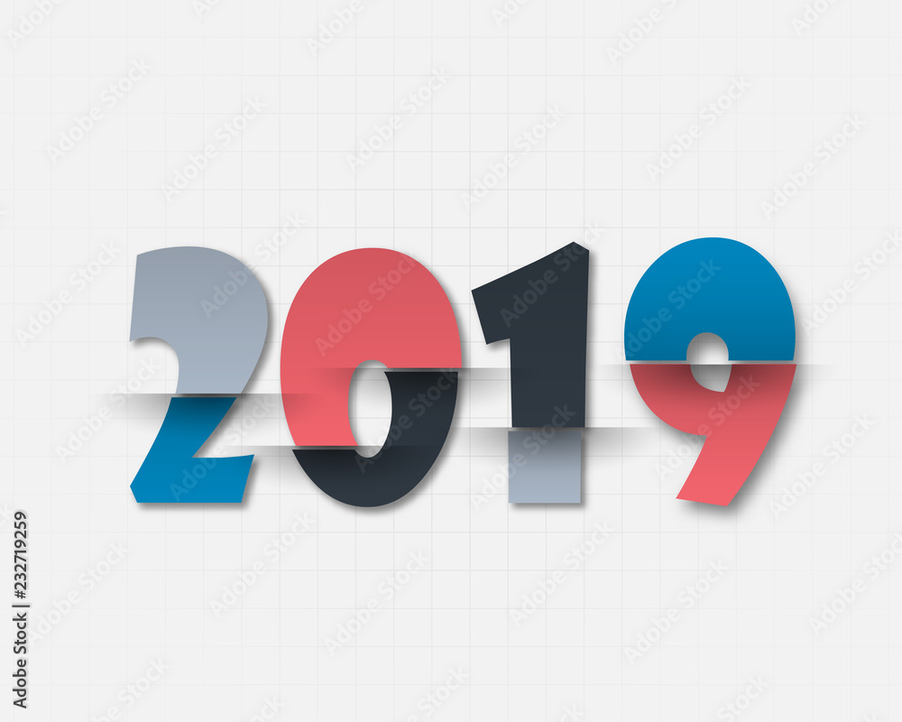 Happy new 2019 year. Greetings card. Colorful design. Vector illustration. Happy new 2019 year. Greetings card. Colorful design. Vector illustration.