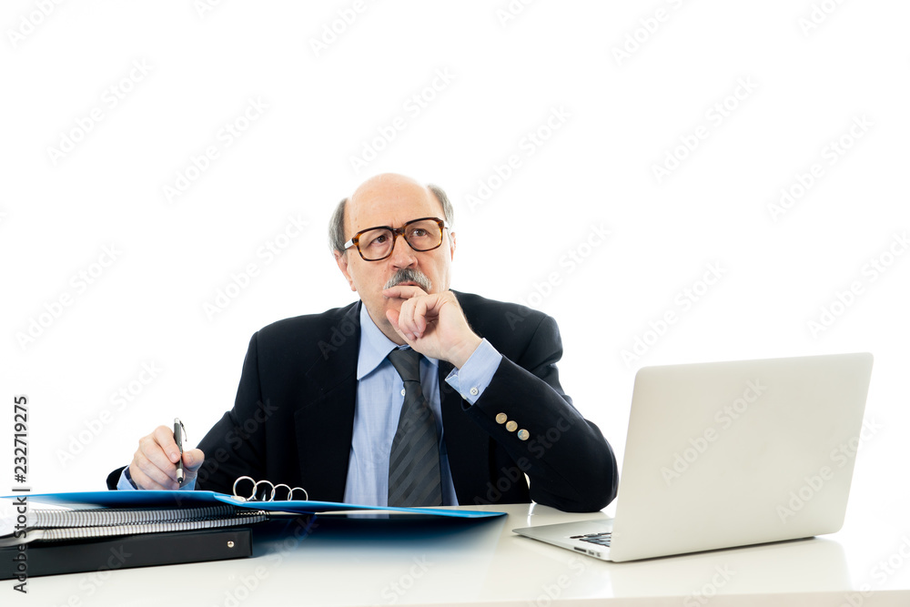 Portrait of happy business man working on laptop on new project sharing ideas Portrait of happy business man working on laptop on new project sharing ideas