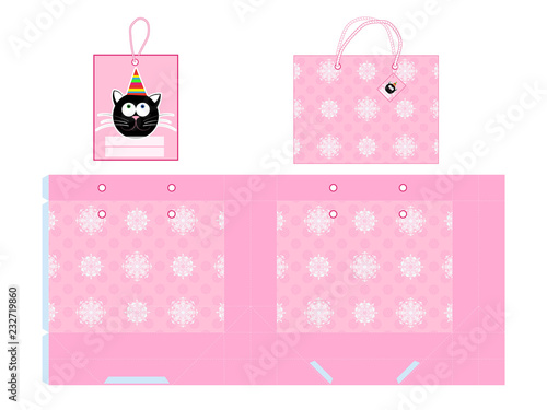 New Year's packing. Template paper gift package. Background with snowflakes. Vector illustration