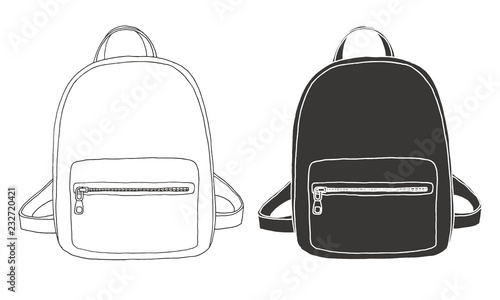 Sketch of a rucksack. Backpack isolated on white background. Vector illustration of a sketch style.