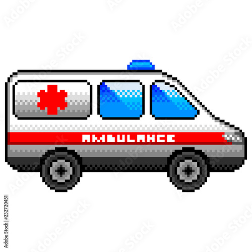 Pixel ambulance car detailed illustration isolated vector