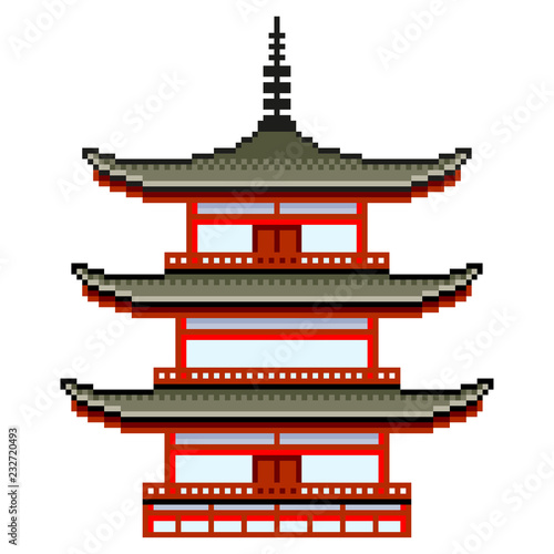 Pixel japanese temple detailed illustration isolated vector