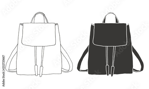 Sketch of a rucksack. Backpack isolated on white background. Vector illustration of a sketch style.