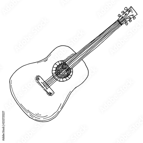 Sketch of a guitar. Vector illustration. Acoustic guitar isolated on white background.