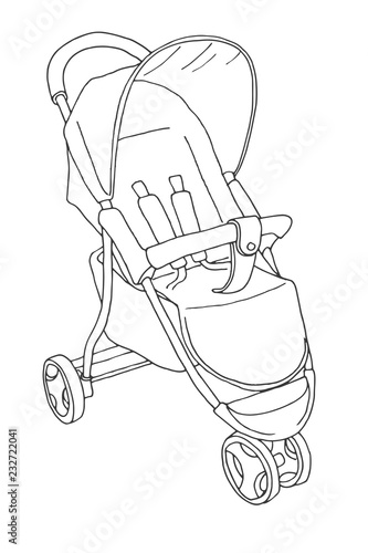 Sketch of a stroller for walks. Vector illustration