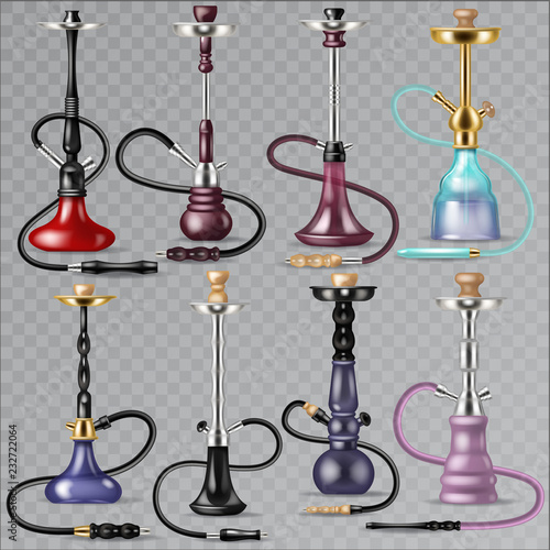 Hookah vector tobacco hooka smoke pipe arabic shisha and smoking hubble-bubble illustration set of turkish aroma tube object for relaxation isolated on transparent background