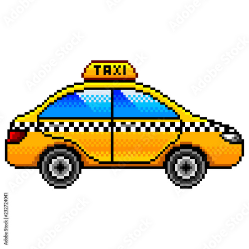 Pixel taxi car detailed illustration isolated vector