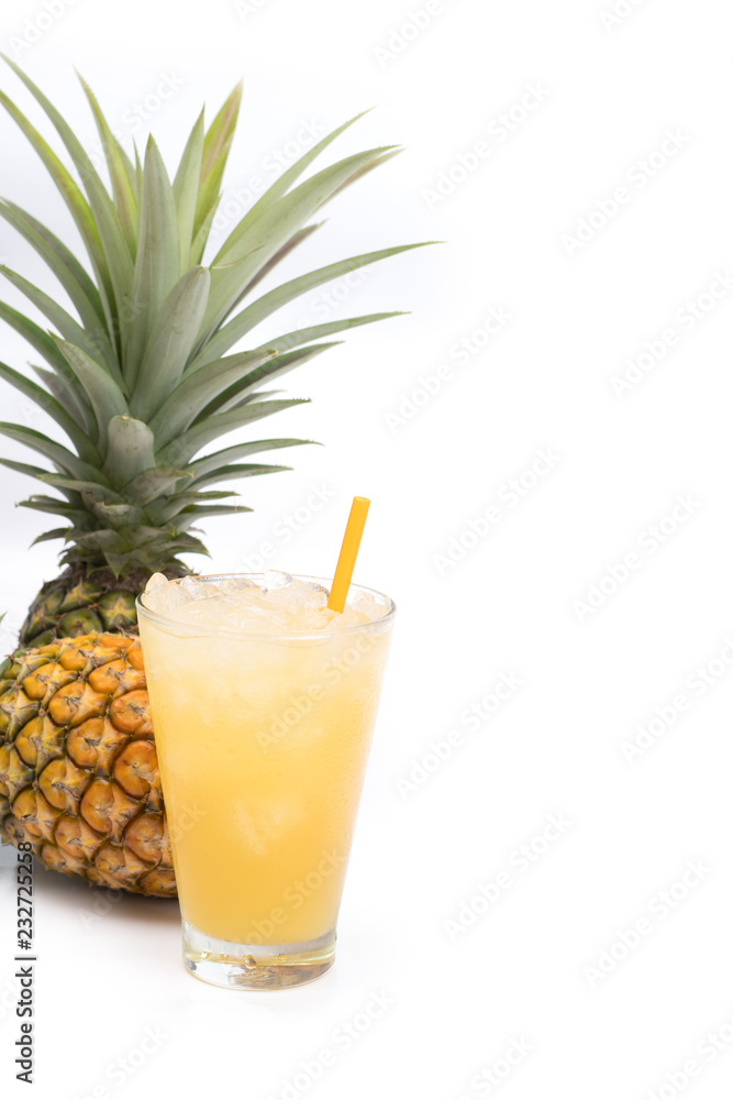 Fresh pineapple juice in the glass isolated on white background Fresh pineapple juice in the glass isolated on white background