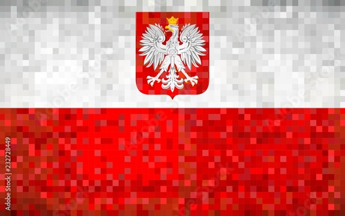 Grunge mosaic Flag of Poland - illustration, 
Polish flag with eagle, 
Abstract grunge mosaic vector