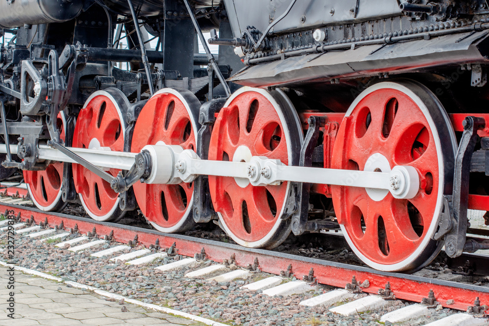 wheelset, wheels of old steam locomotives. a pair of wheels. retro locomotives. vintage