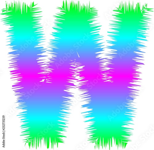 fuzzy green, blue, and purple uppercase letter W