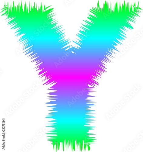 fuzzy green, purple and blue striped uppercase letter Y