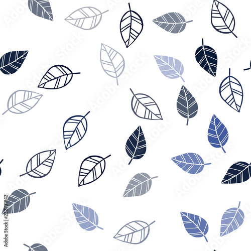 Dark BLUE vector seamless doodle pattern with leaves.