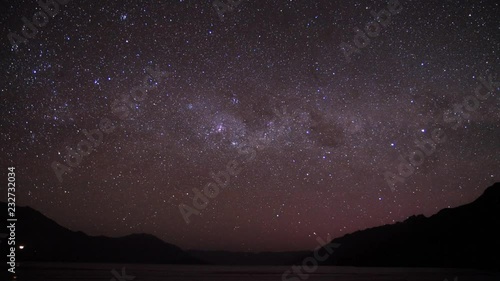 Timelapse of night sky with clearly visible Milky Way on southern hemisphere. Shot in Glenorchy, New Zealand. photo