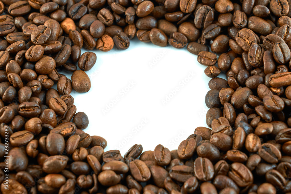 Concept of coffee beans with copy space for text or logo. Isolated. Concept of coffee beans with copy space for text or logo. Isolated.