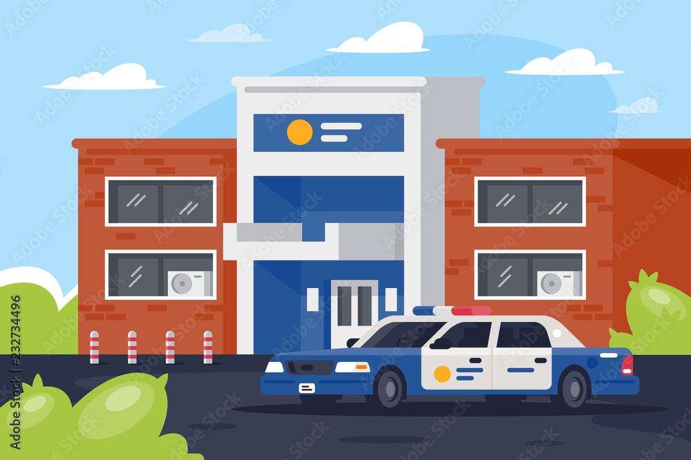 Police station with car in working day.