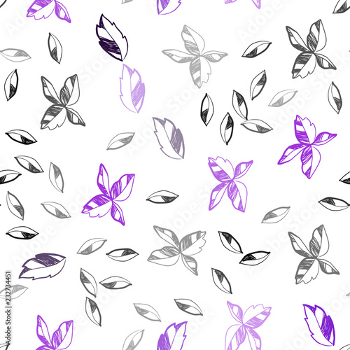 Dark Purple vector seamless abstract backdrop with leaves.