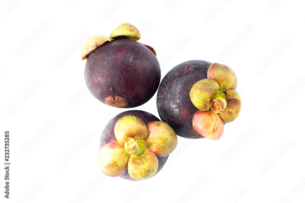 Closeup of Mangosteen isolated on the white background Closeup of Mangosteen isolated on the white background