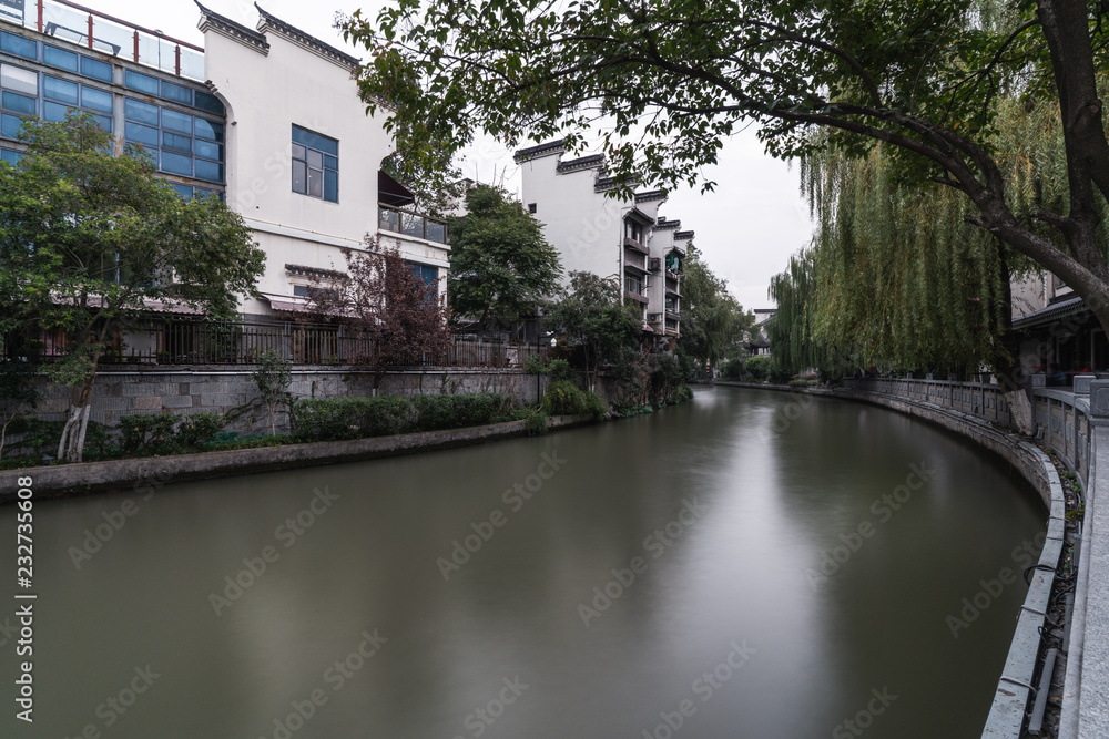 Empty Chinese architecture by the river, Chinese characteristics