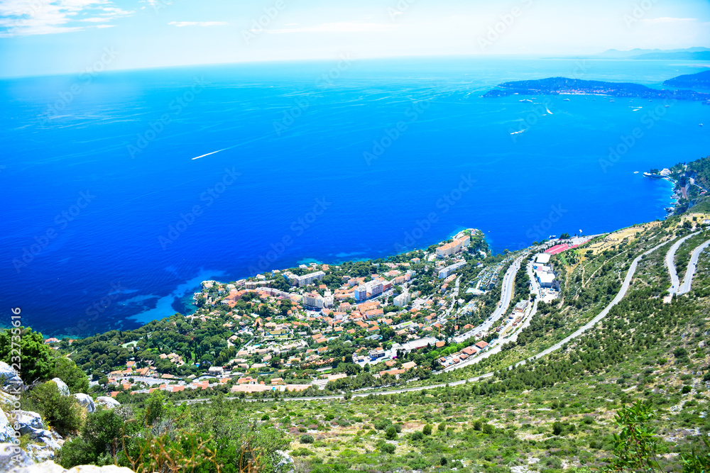 A panoramic view of the coastline of the French Riviera