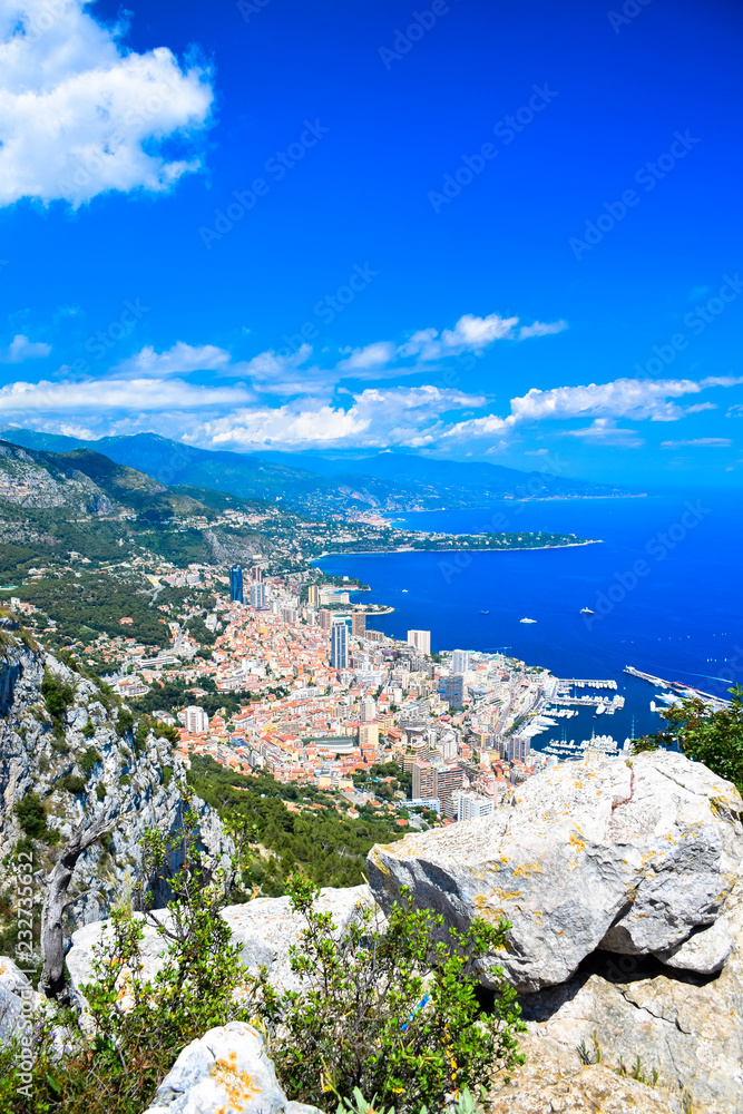 A panorama of the Principality of Monaco as taken from the Tete de Chien (Dog's head) promontory on the French Riviera