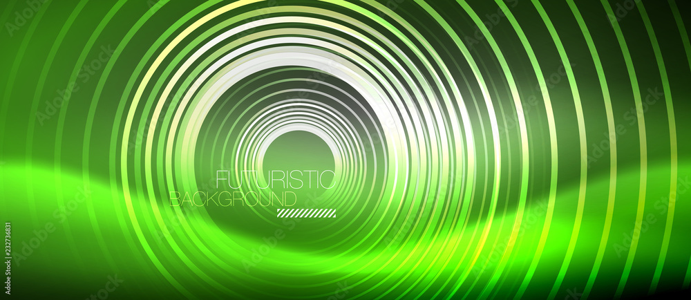 Obraz premium Neon circles abstract background, shiny lines