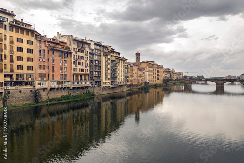 FLORENCE  ITALY - OCTOBER 28  2018  Beautiful view of the Ponte Vecchio bridge across the Arno River