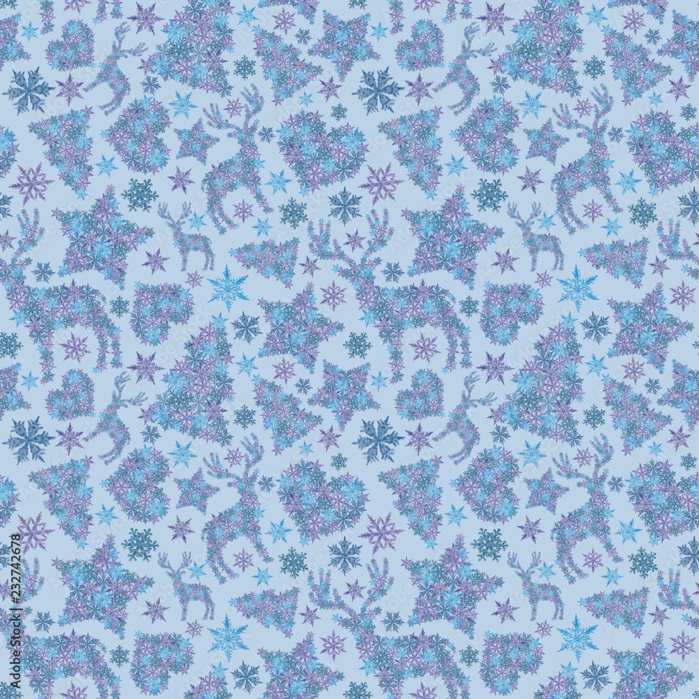 Winter Symbols and Snowflakes Seamless Pattern on Blue Background. For Print, Design, Gift Wrap, Wallpaper, Textile, and Background. Winter Symbols and Snowflakes Seamless Pattern on Blue Background. For Print, Design, Gift Wrap, Wallpaper, Textile, and Background.
