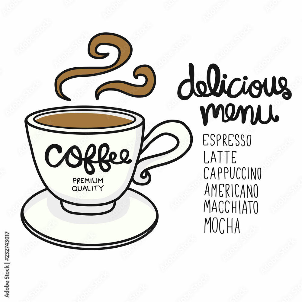 Coffee delicious menu cartoon doodle style vector illustration Coffee delicious menu cartoon doodle style vector illustration