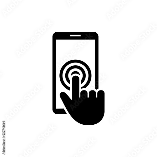 Finger touching tablet screen vector icon